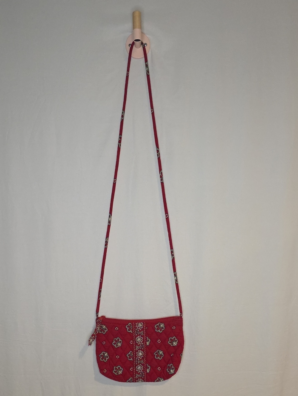 Vera Bradley Red Quilted Crossbody with Floral Band